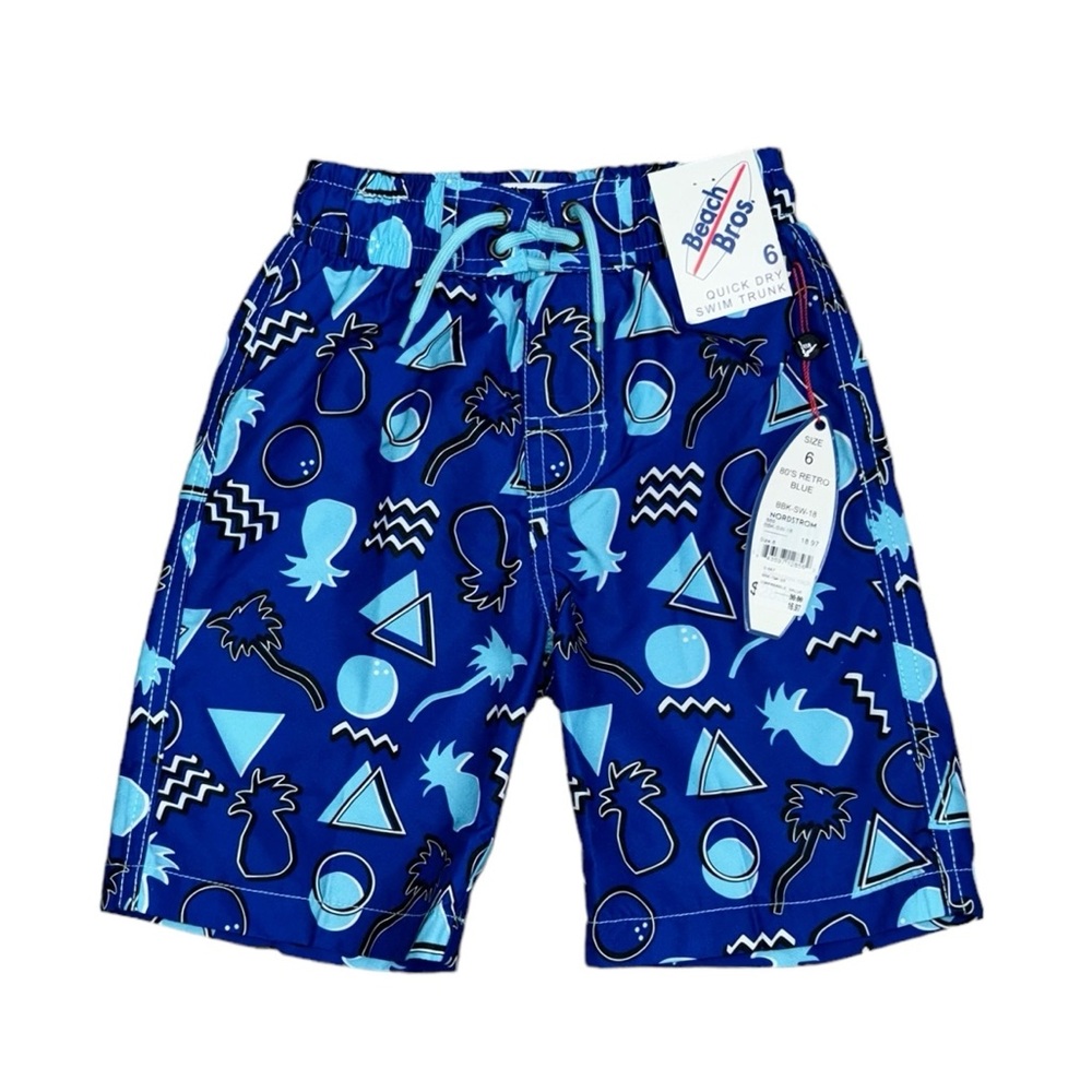 NWT Beach Bros. Retro Print Swim Trunks Size 6 Blue